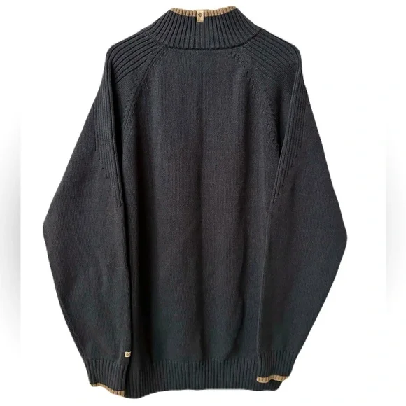 Columbia Mens Size XL Steel Blue & Tan Wide Stripe 1/4 Zip Mock Sweater EUC - Picture 4 of 7